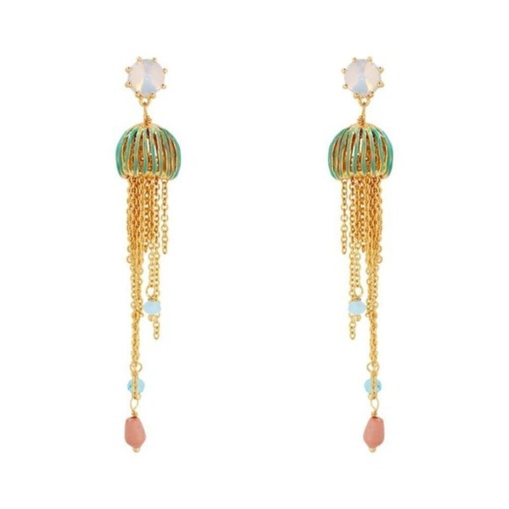 LES NEREIDES Anthropologie Hand Enameled JELLYFISH DANGLE EARRINGS